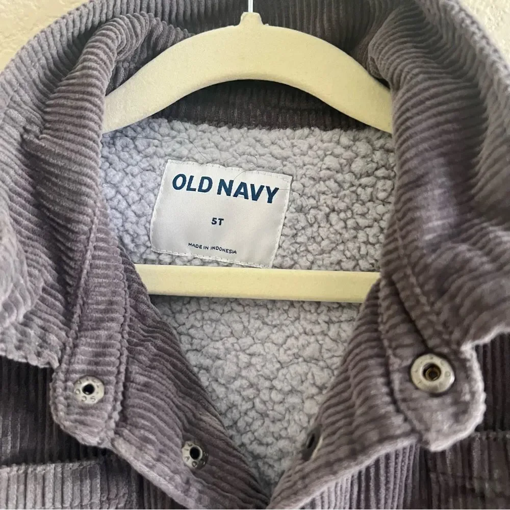 Old Navy Kids Cotton Corduroy Jacket 5T Gray Fleece Lined EUC